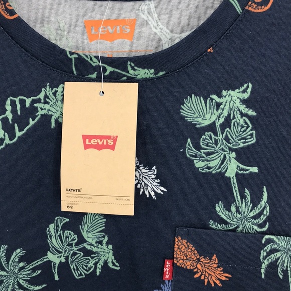 NEW Levis Top Dress Blues Shirt Tropical Print Palm Blue Size Medium - Picture 5 of 14